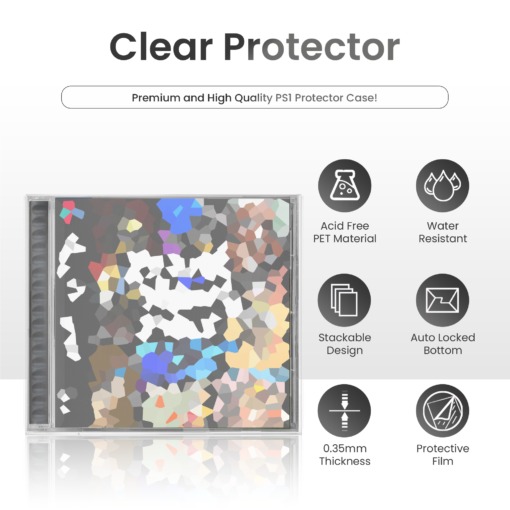 Artboard 2 (11) Game Case Protector – Clear PET Plastic Display & Storage Cover, Compatible with PlayStation® PS1 Game Cases (143 × 131 × 18mm) (1-200 Pack)