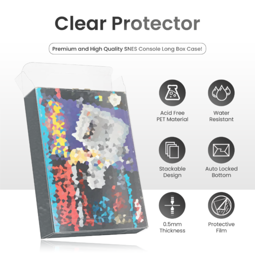 Console Long Box Protector - Clear Plastic Console Case, 0.5mm Rigid PET Display Case, Dustproof Storage Cover, Fits SNES Long Box Console 525×310×93mm