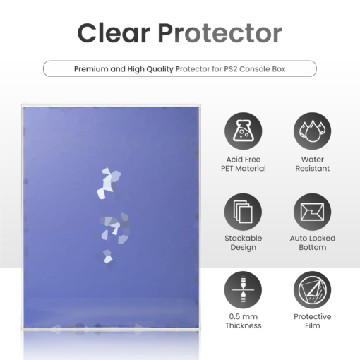 Artboard 2 (2) Box Protector for PlayStation 2 Original Fat Console Box, Clear PET Display Case for Storage and Display, Compatible with PS2 Console Packaging