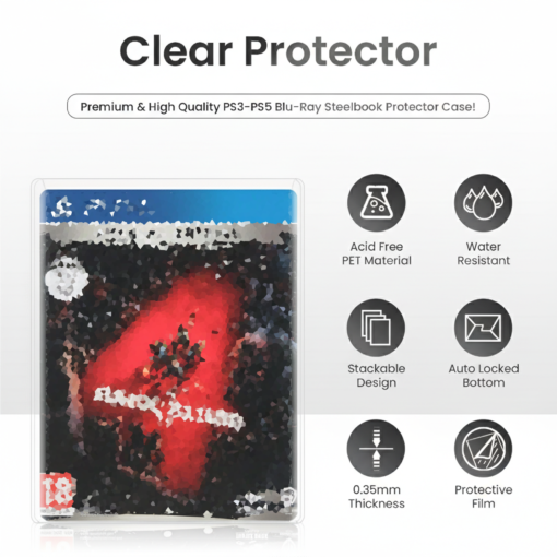 ExtremeGripPro Plastic Game Case Protectors, Compatible with PS5, PS4 & PS3 Game Cases, 0.35mm Clear PET Protective Display Sleeves, Collector Dust Covers
