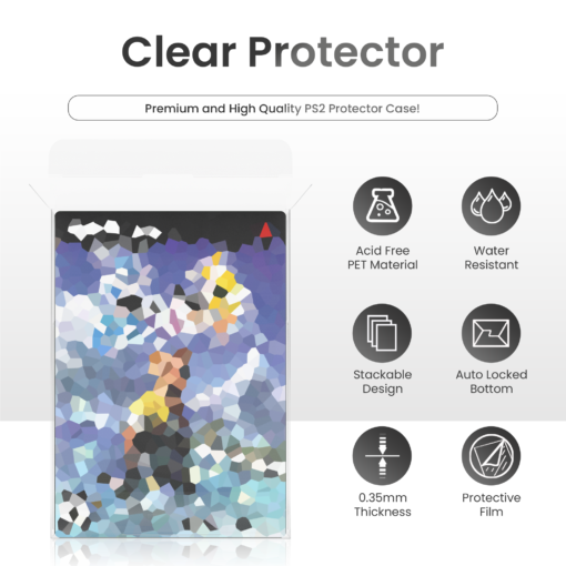 Game Box Protector Case for PS2 – Clear PET Display Case, 0.35mm Thick, Acid-Free, Stackable Auto-Lock Case (1-200 Pack)