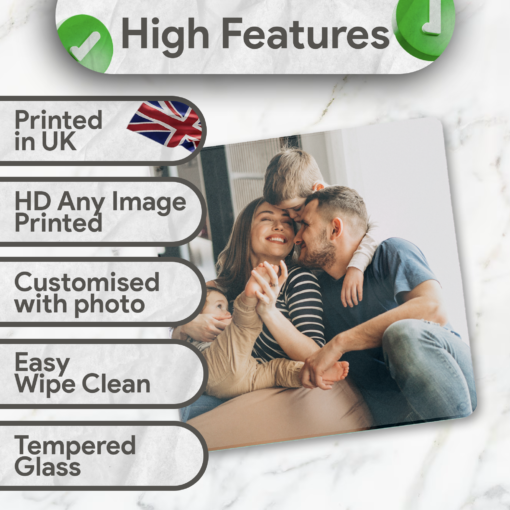 Personalised Glass Chopping Board Square 28 x 30 cm Custom Photo Cutting Board Toughened Glass Kitchen Gift